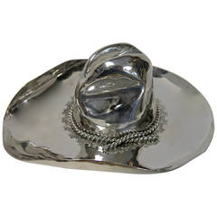Sterling Silver Cigar Rest / Ashtray In A Rare Cowboy Hat Form