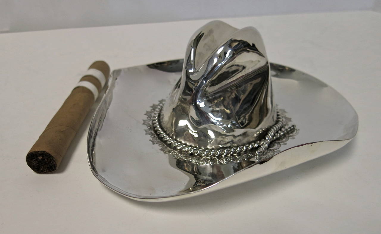 Men's Sterling Silver Cigar Rest / Ashtray In A Rare Cowboy Hat Form