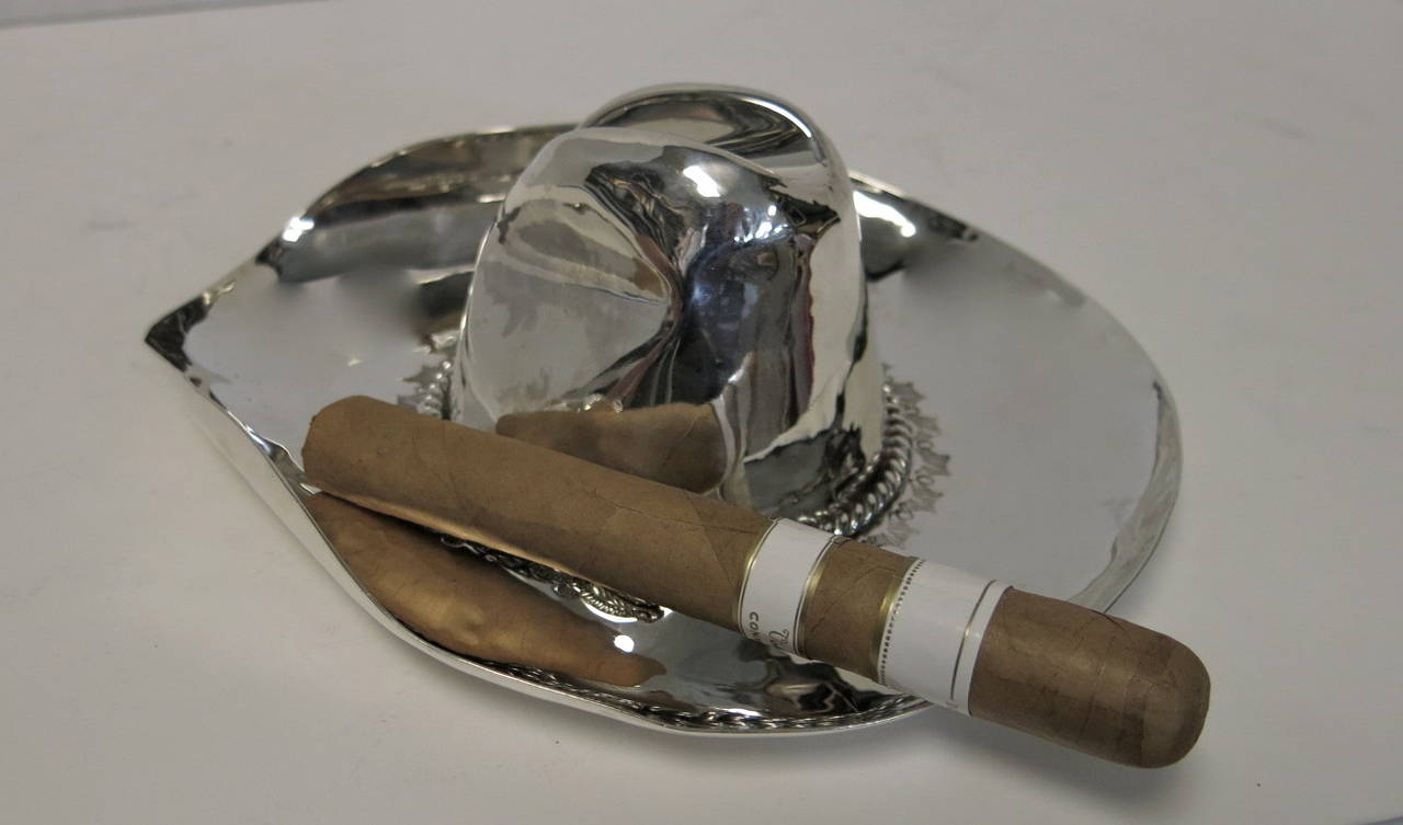 Sterling Silver Cigar Rest / Ashtray In A Rare Cowboy Hat Form 1