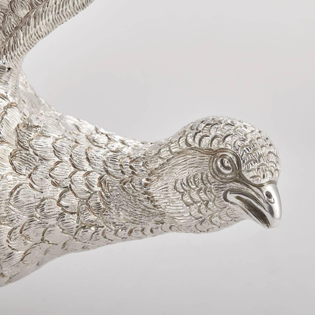 English CJ Vander Pair of Sterling Silver Pheasants  In Excellent Condition In New York, NY