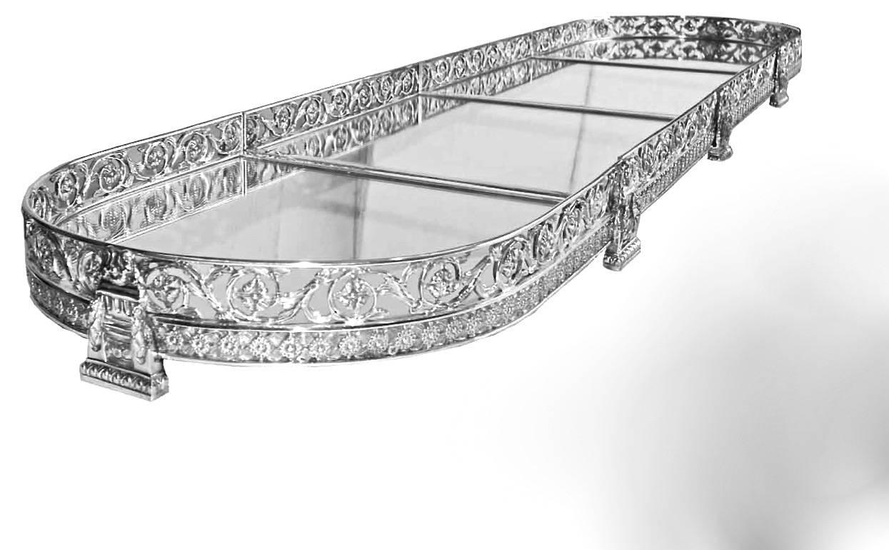 A Highly Decorative Four Section Silver Plated Table Plateau, In The Style & Quality Of The 1830's. Each Section Is Approx 16 1/4