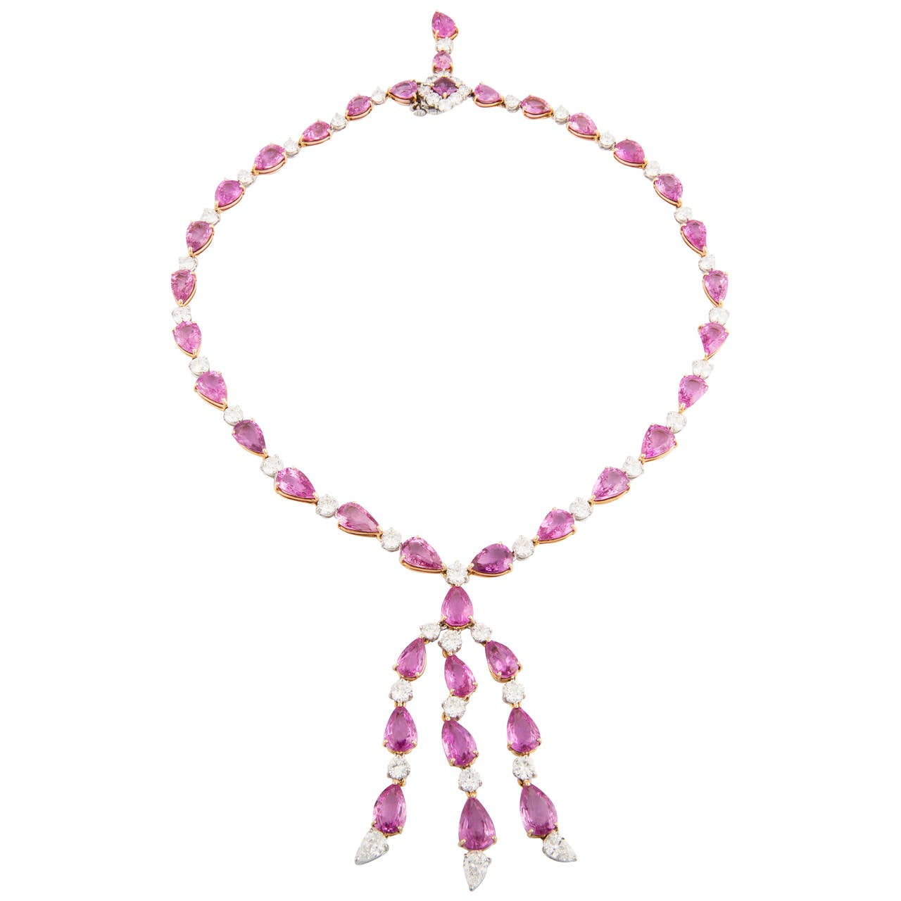 Bayco One of a Kind Pink Sapphire Diamond Gold Platinum Necklace For Sale
