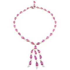 Bayco One of a Kind Pink Sapphire Diamond Gold Platinum Necklace