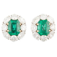 Bayco Emerald Diamond Gold Platinum Stud Earrings