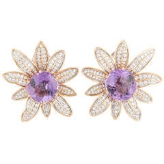 Picchiotti Amethyst Diamond Two Color Gold Flower Earrings