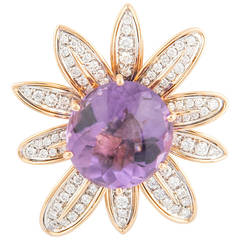 Picchiotti Amethyst Diamond Two Color Gold Flower Cocktail Ring