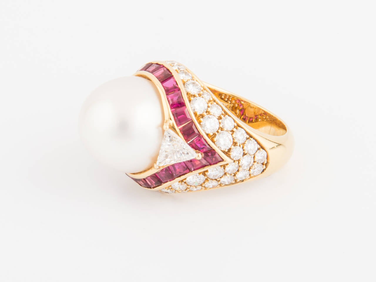 Picchiotti Pearl Ruby Diamond Gold Dome Cocktail Ring