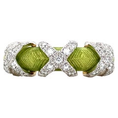 Fabergé 18k Yellow and White Gold Pale Green Enamel Ring Diamonds 0,270 Ct G/IF