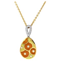 Fabergé Collier pendentif émail or jaune 18k 19 diamants 0.215 ct G/IF