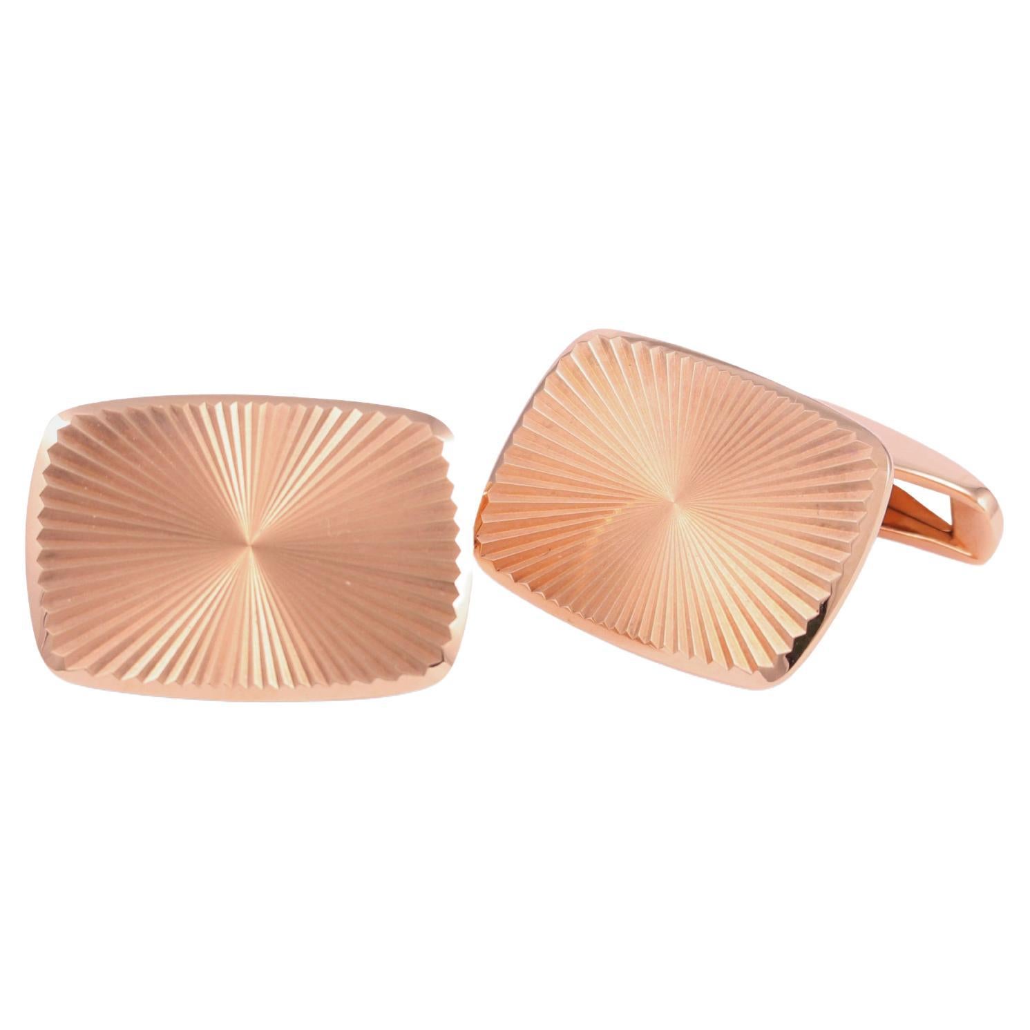 Rectangular Cufflinks, 18k Rose Gold, Star Burst Guilloche