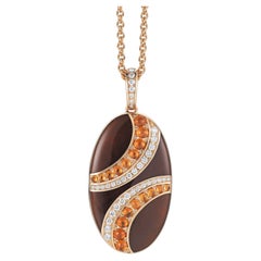 Victor Mayer Peacock 18k Rose Gold Brown Enamel Mandarin Garnet Diamond Locket
