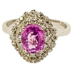Retro Pink Sapphire and Diamonds 18 Kt White Gold Ring