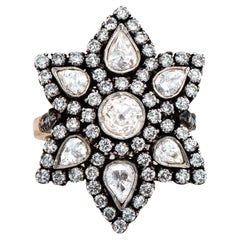 Art Deco 14k Gold Diamond Cocktail Ring, Floral Design, India, New