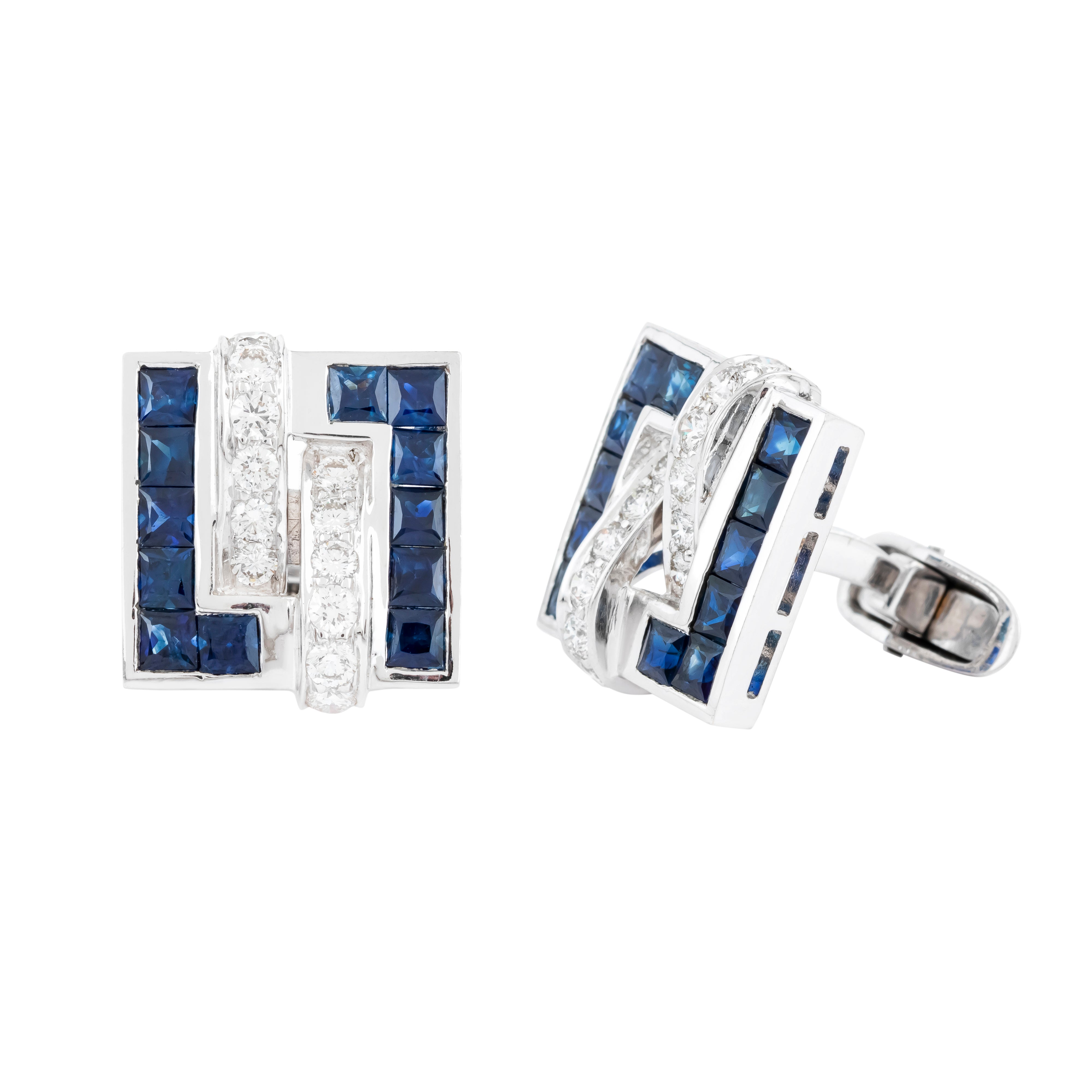 18 Karat Gold 7.01 Carat Diamond and Sapphire Cufflinks