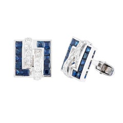 18 Karat Gold 7.01 Carat Diamond and Sapphire Cufflinks