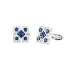 18 Karat Gold 2.7 Carat Diamond and Sapphire Cufflinks
