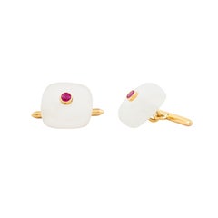 18 Karat Gold 15.07 Carat Crystal and Ruby Cufflinks