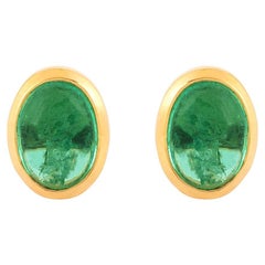 18 Karat Gold 1.97 Carat Emerald "Oval-Cut" Stud Earrings
