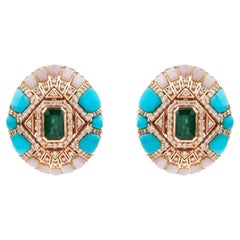 Ohrstecker im Art-Déco-Stil mit mehreren Edelsteinen und Diamanten im Gesamtgewicht von 5,57 Karat, 18-karätiges Gold