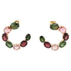 Pendientes de aro medio con turmalinas naturales de varios colores, estilo contemporáneo, 18,09 ct en total, de oro de 18k