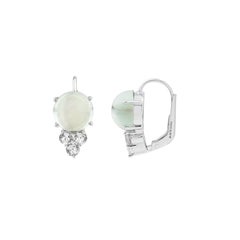 Modern Natural Green Amethyst Cabochon & Diamond Cluster Stud Earrings 18K Gold