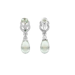 Timeless Pear-Cut Green Amethyst & Diamond Bow Briolette Earrings in 18K Gold