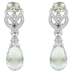 Timeless Pear-Cut Green Amethyst & Diamond Bow Briolette Earrings in 18K Gold