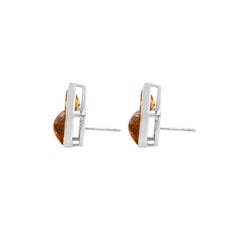 Modern Style Golden Topaz Pyramid Bezel-Set Geometric Stud Earrings in 18K Gold