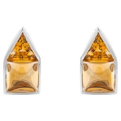 Modern Style Golden Topaz Pyramid Bezel-Set Geometric Stud Earrings in 18K Gold