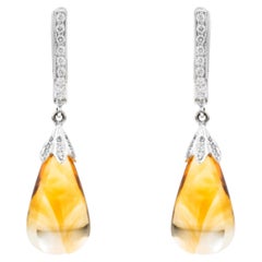 Orecchini pendenti in oro 18 carati con topazio dorato naturale in taglio briolette e diamanti, in stile moderno