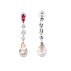 Boucles d'oreilles pendantes de style moderne en or 18 carats, avec tourmaline rose, morganite et diamants, montées en halo