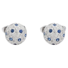 Edwardian Style Real Diamond and Sapphire Pavé Dome Cufflinks in 18K White Gold
