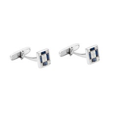 Gemelli in oro 18 carati con zaffiro blu e diamanti naturali disposti a scacchiera in stile Art Déco