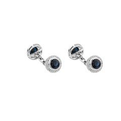 Vintage Blue Sapphire and Pavé Diamond Halo Dangle Cufflinks in 18K White Gold