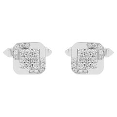 Ein Paar moderne, quadratische Manschettenknöpfe aus 18-karätigem Weißgold mit runden Brillanten im Pavé-Stil