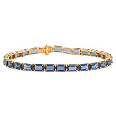 Modern Emerald-Cut Sapphire Tennis Bracelet in 18K Yellow Gold, Anniversary Gift