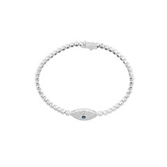 Bracciale con occhio malvagio in diamanti incastonati a pavé, in oro bianco 18 carati con zaffiro blu come dettaglio