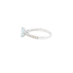 Classic 0.77 Ct Natural Aquamarine Solitaire Ring with Pave Diamond in 18K Gold