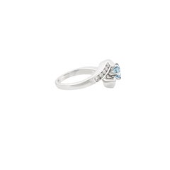 Blue Aquamarine Solitaire Bypass Ring with Channel Set Diamonds 18K White Gold