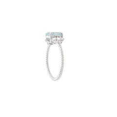 Classic Oval Aquamarine & Pear-Cut Diamond Ring with Twisted Band 18K White Gold