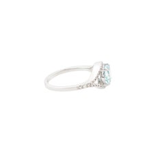 Oval-Cut Natural Aquamarine Ring with Eye-Shaped Diamond Halo in 18K White Gold