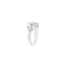 Three Stone Aquamarine Ring with Cushion Center Stone in 18K White Gold