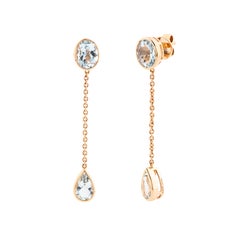 Bezel Set Oval & Pear Cut 5.38CT Aquamarine Chain Drop Earrings in 18K Rose Gold