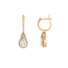 Vintage Style Pear-Cut Aquamarine and Diamond Hoop Drop Earrings 18K Rose Gold