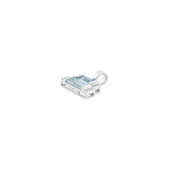 Geometric Double Baguette Blue Aquamarine & Real Diamond Pendant 18K White Gold
