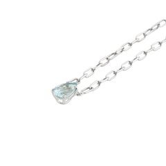 Delicate Pear Cut Aquamarine Solitaire Necklace with Paperclip Chain in 18K Gold