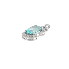 Statement Elongated Cushion Aquamarine & Diamond Pavé Pendant in 18K White Gold