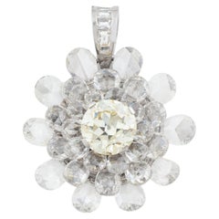 18K White Gold 6.19 CT Old European Cut Diamond Briolette Cluster Flower Pendant