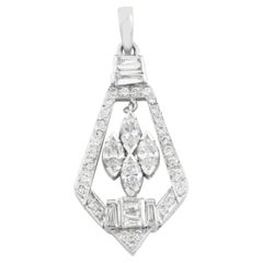 Art Deco Style Marquise and Baguette Diamond Dangle Pendant in 18K White Gold