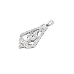 Art Deco Style Marquise and Baguette Diamond Dangle Pendant in 18K White Gold